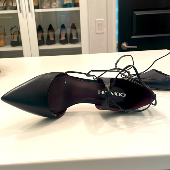 Coach Ankle Tie Black Heels. - Picture 2 of 6